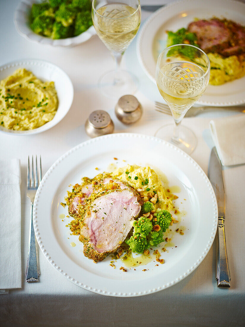 Pork loin with crust and cheese polenta