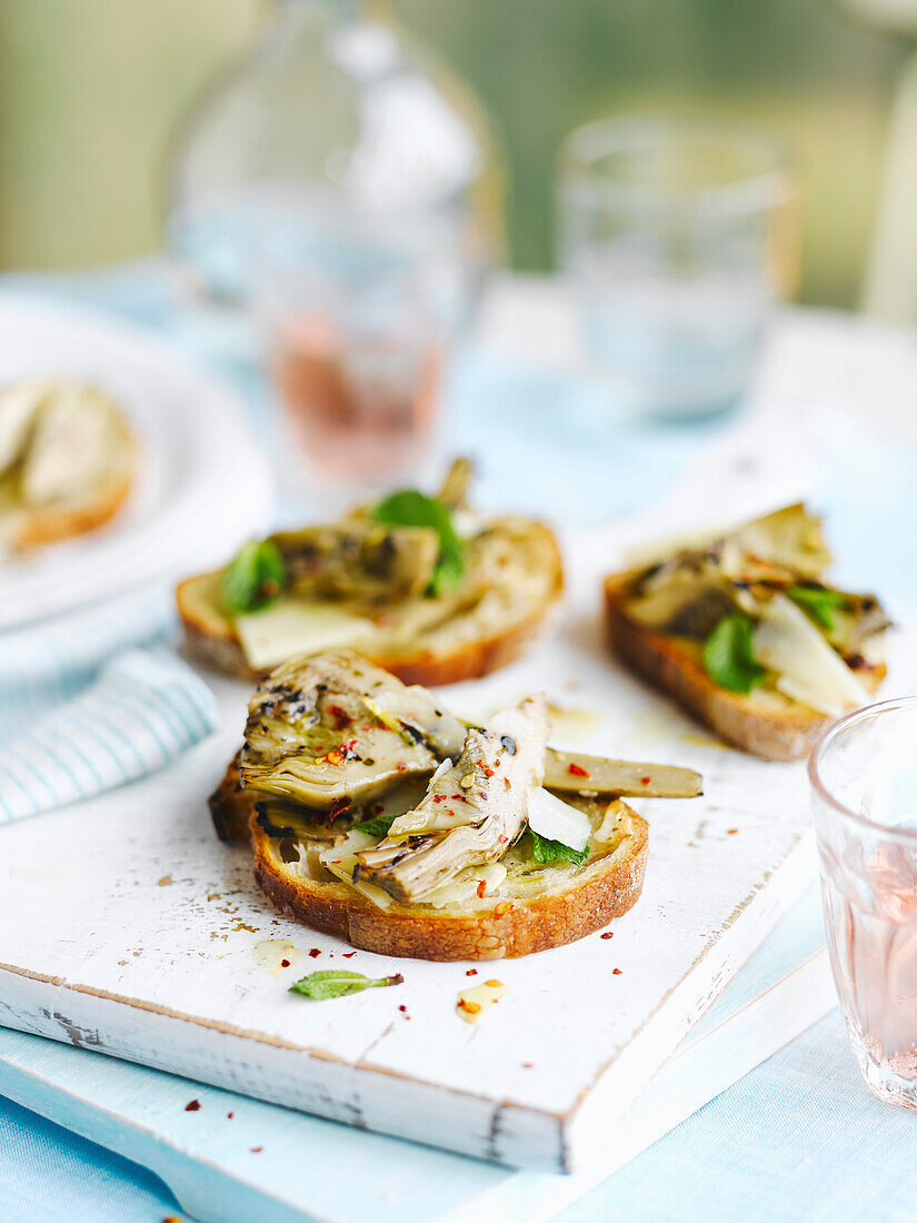 Artichoke and pecorino bruschetta