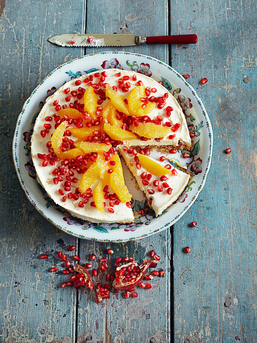 Orange pomegranate cheesecake