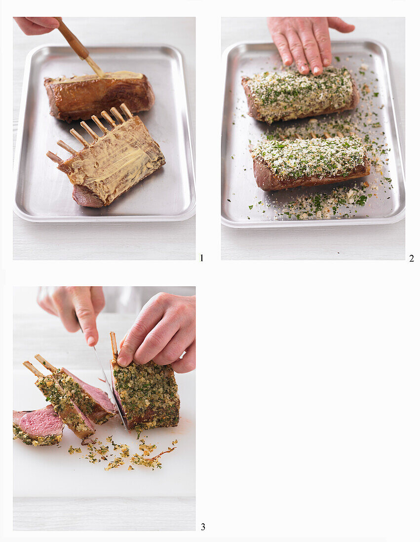 Preparing rack of lamb with herb crust and white bean purée