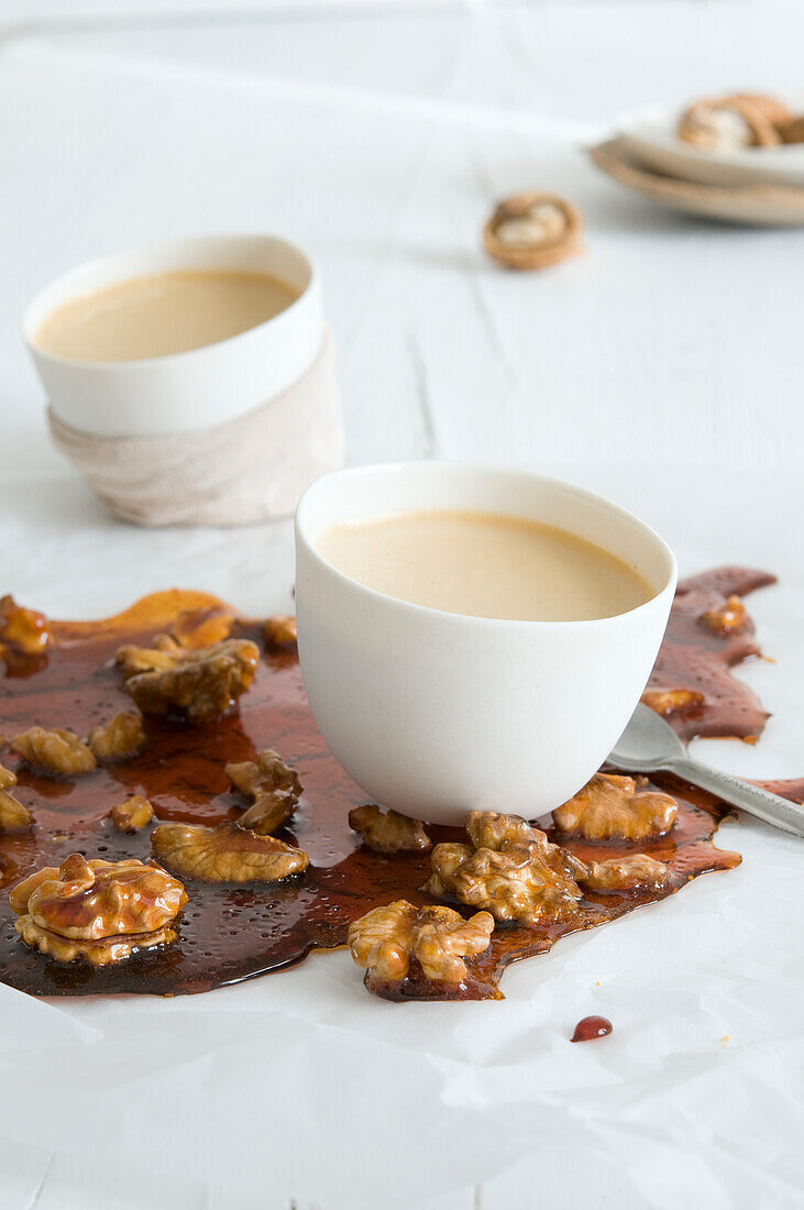 Espresso panna cotta with walnut brittle