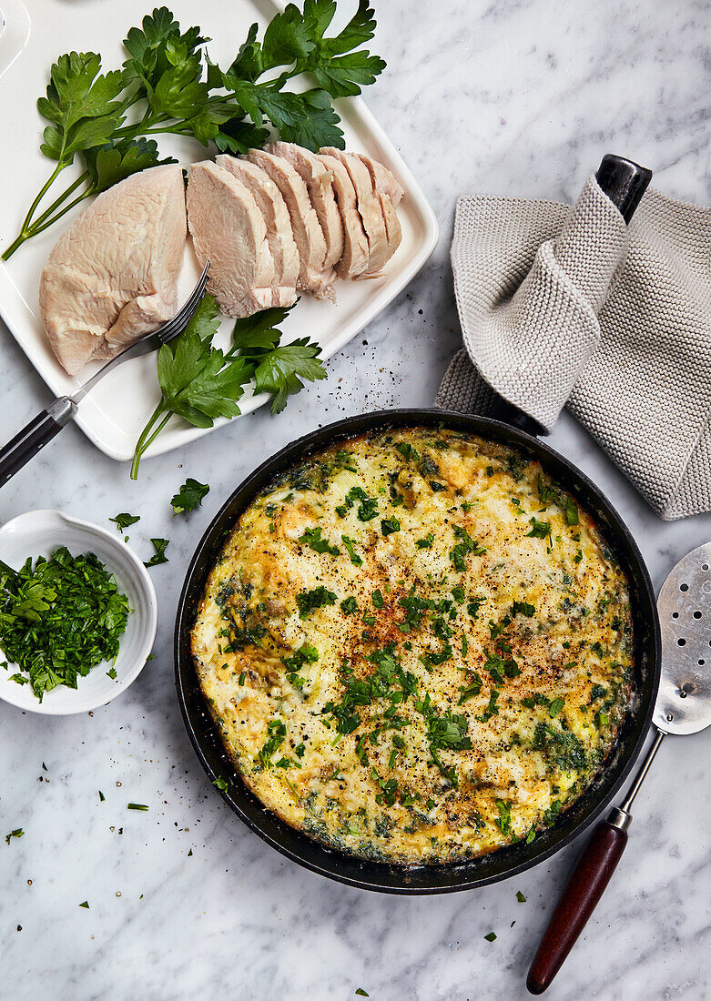 Herb omelette with turkey breast