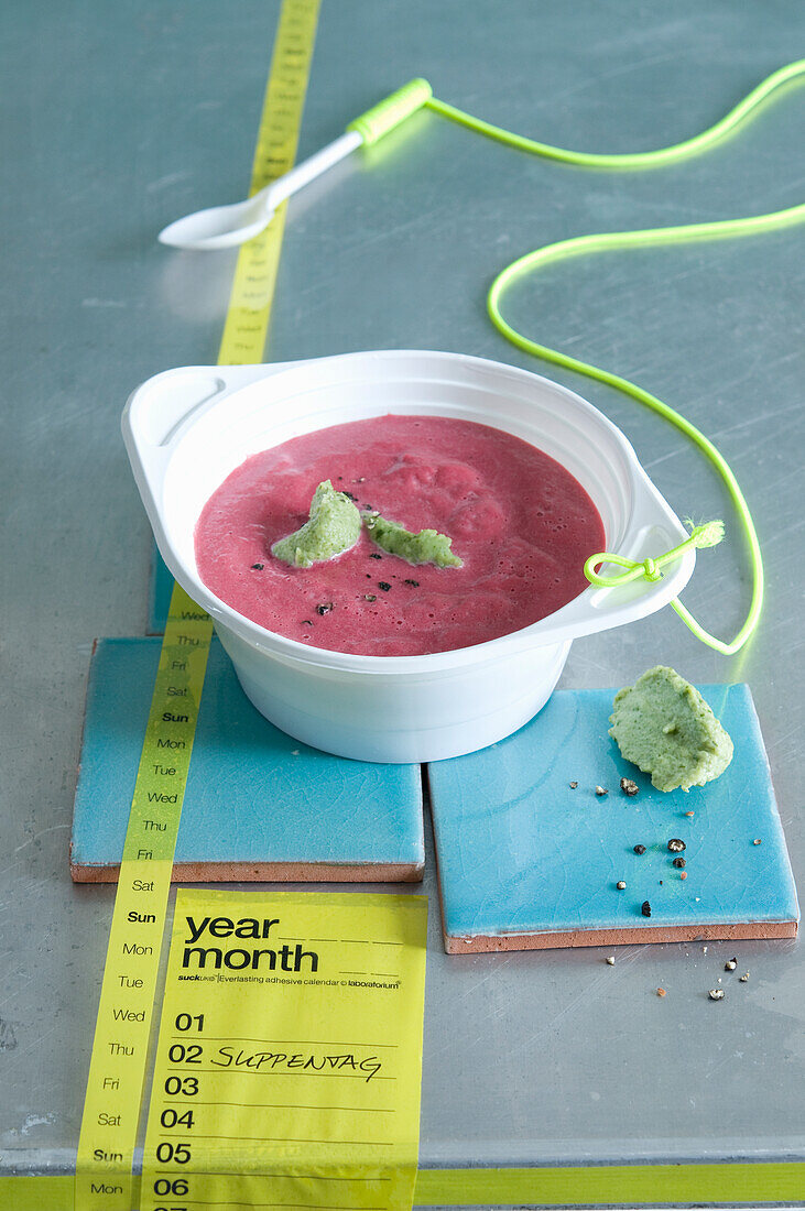 Beetroot soup with herb dumplings