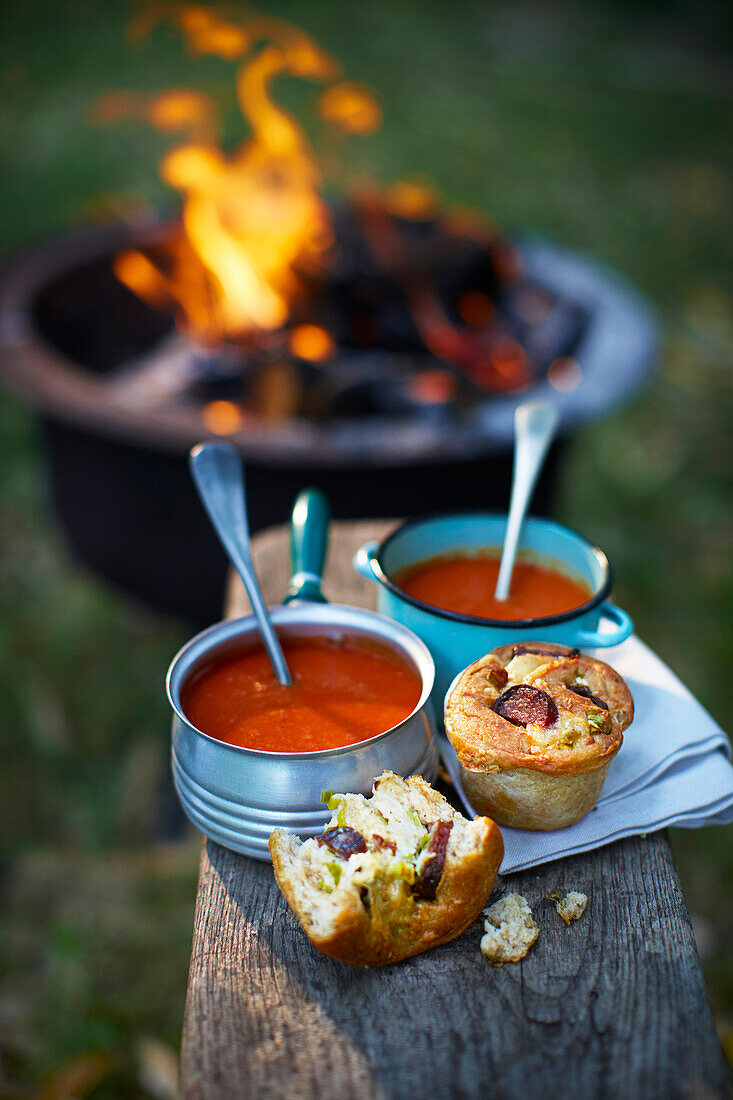 Creamy tomato soup and cheese sausage muffins