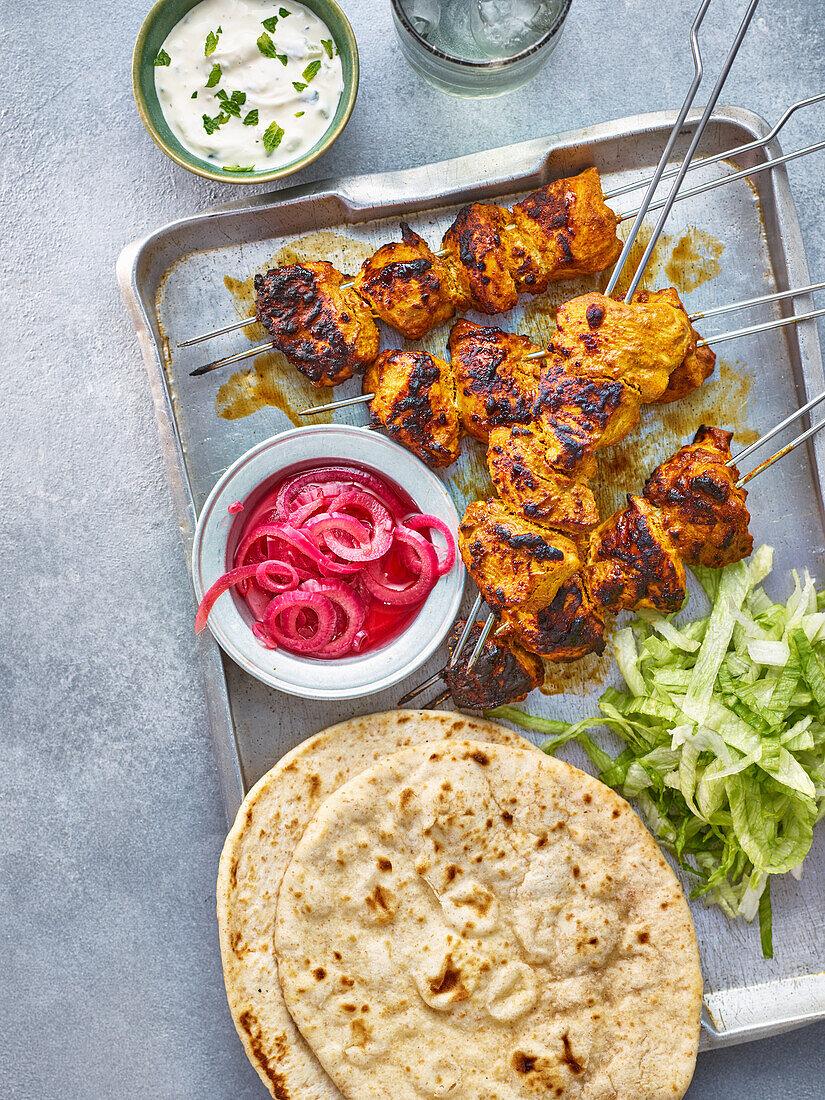 Chicken Tikka with pickled onions and chapati