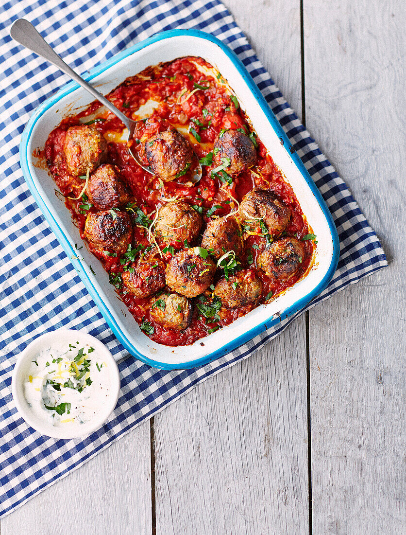Lamb meatballs with freekeh and spicy tomato sauce