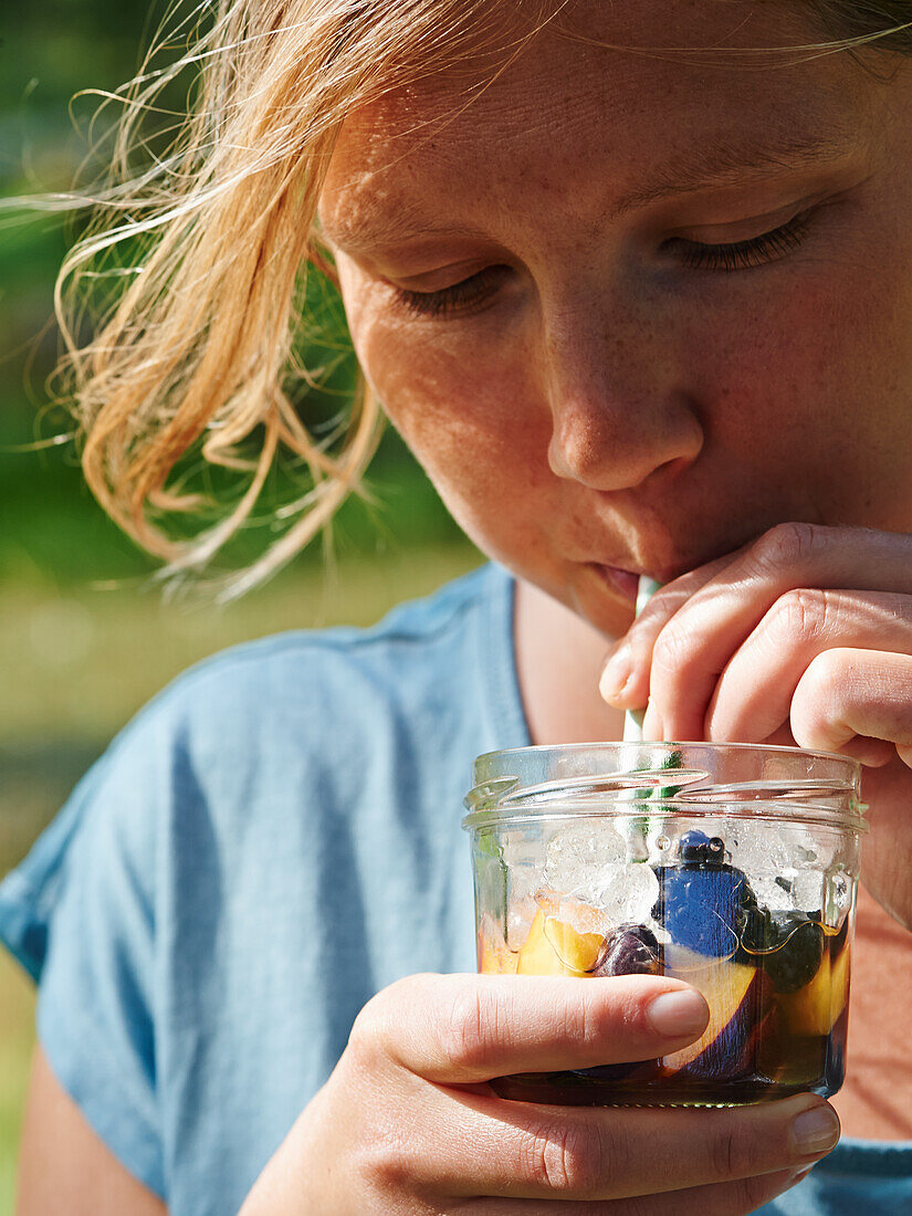 Fruit cocktail in a glass jar