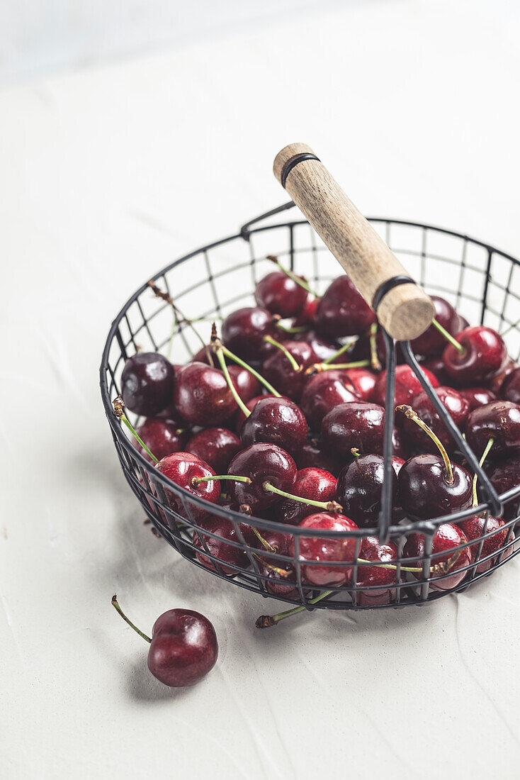 Fresh cherries in a basket