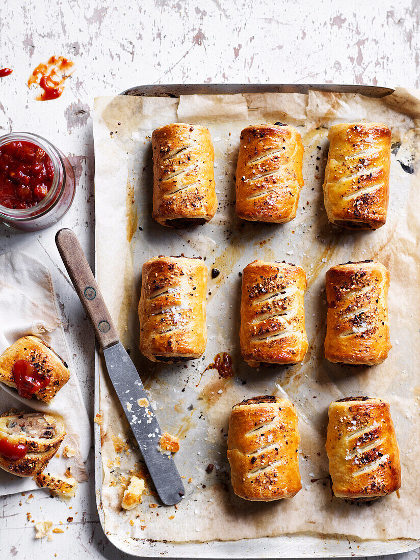 Lamb, eggplant and haloumi sausage rolls