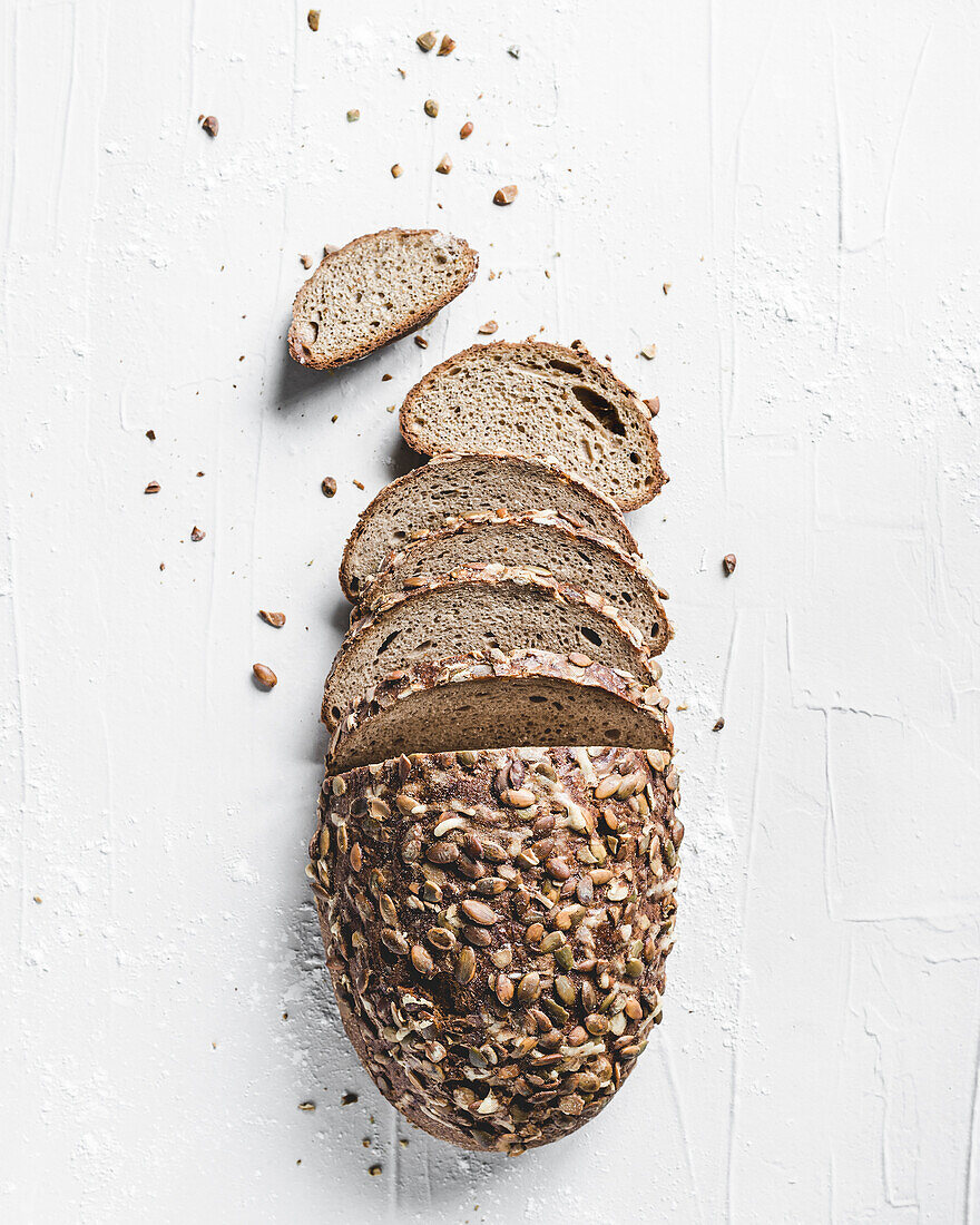 Mustard crust bread, partly sliced