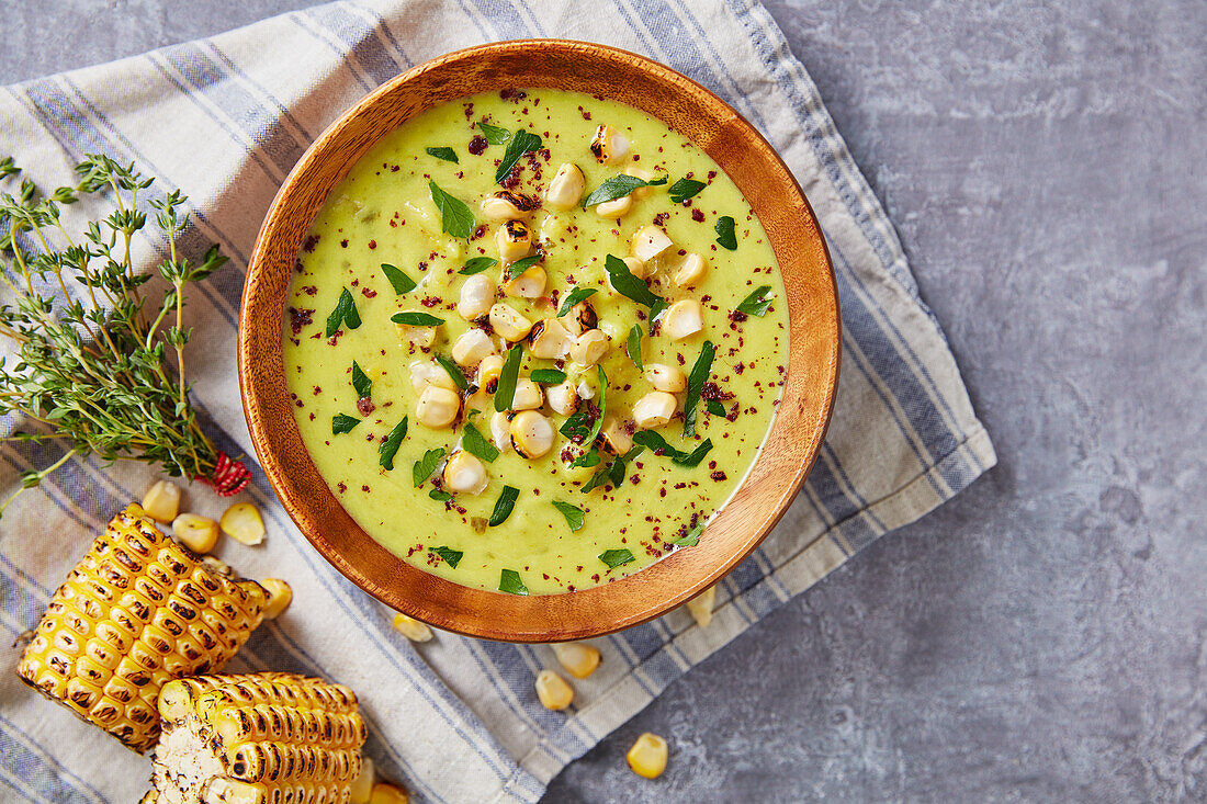 Corn soup with herbs