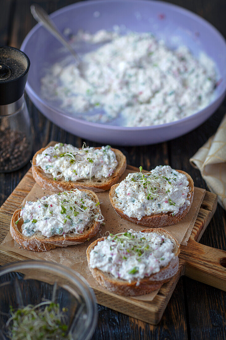 Cottage cheese and radishes spread