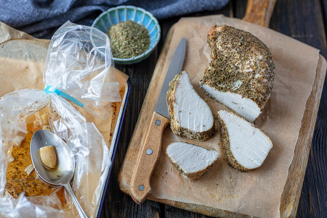 Baked turkey breast fillet with spice crust