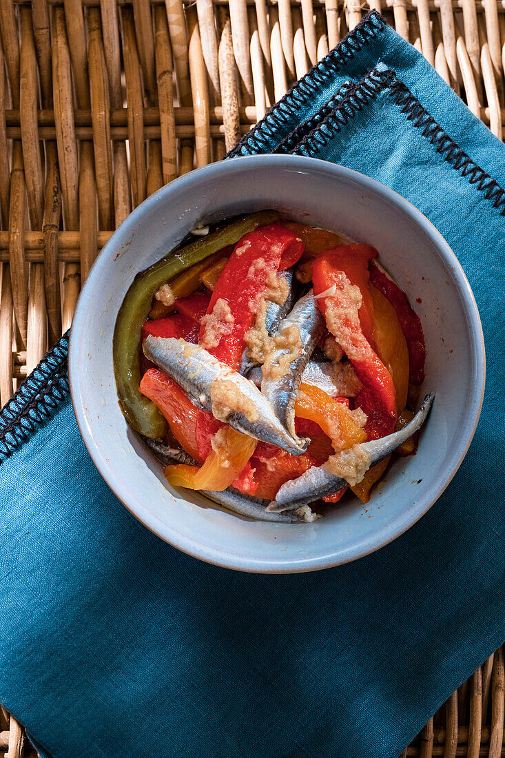 A trio of roasted pepper with anchovies