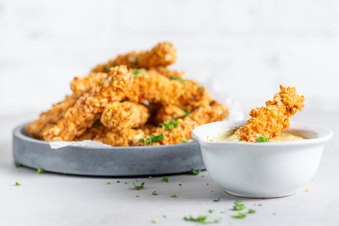 Tofu nuggets with a mustard dip