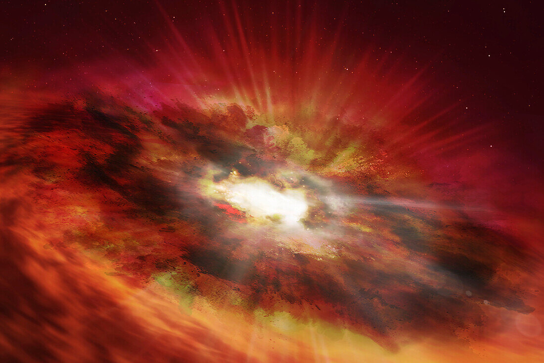 Supermassive black hole in early universe, illustration