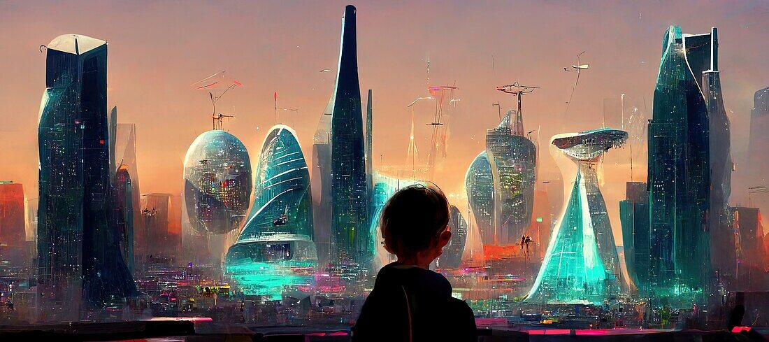 Futuristic smart city, conceptual illustration