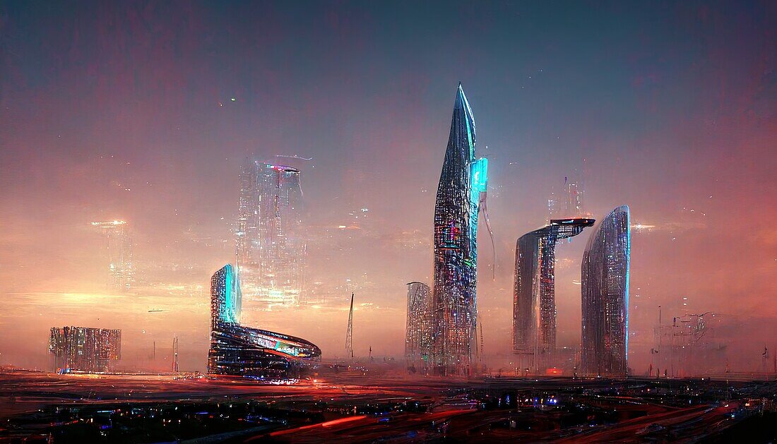 Futuristic smart city, conceptual illustration