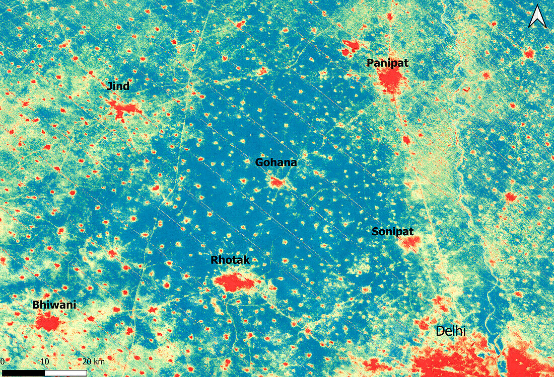 Overnight heat during Indian heatwave, 2022, satellite image