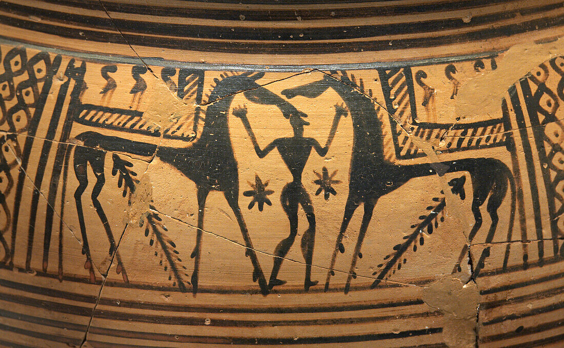 Krater with figure and horses, Tiryns.