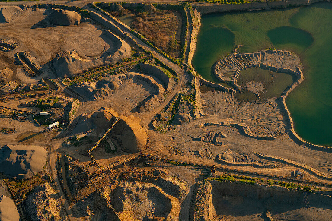 Concrete quarry and machinery, aerial photograph