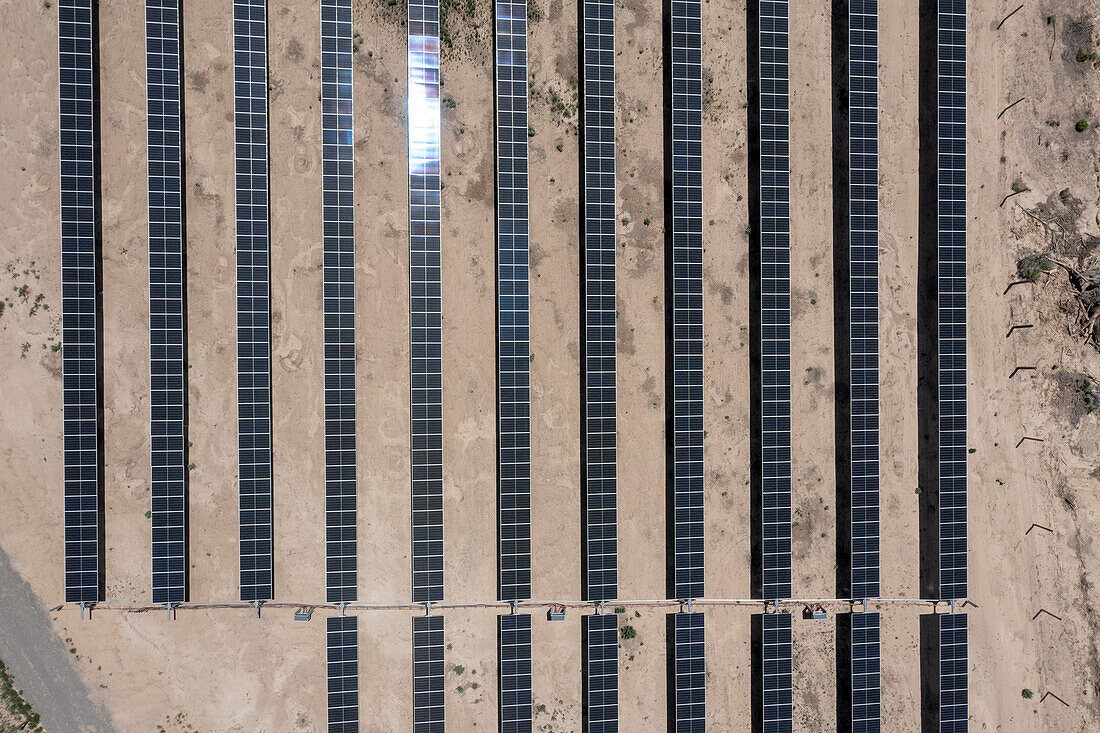 Solar farm powering Bitcoin mining, aerial photograph