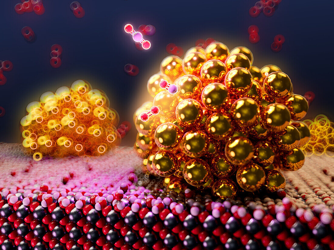 Nanoparticle catalyst on metal oxide , illustration