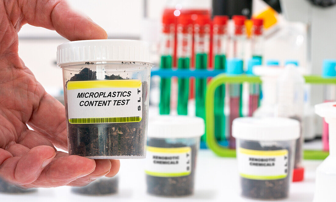 Microplastics content test in a soil sample