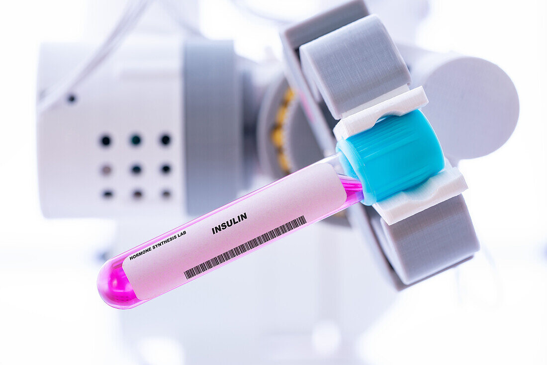 Test tube of insulin, conceptual image