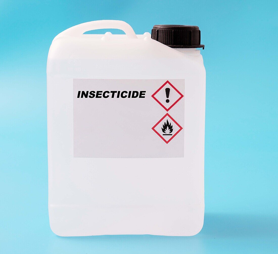 Insecticide in a plastic canister, conceptual image