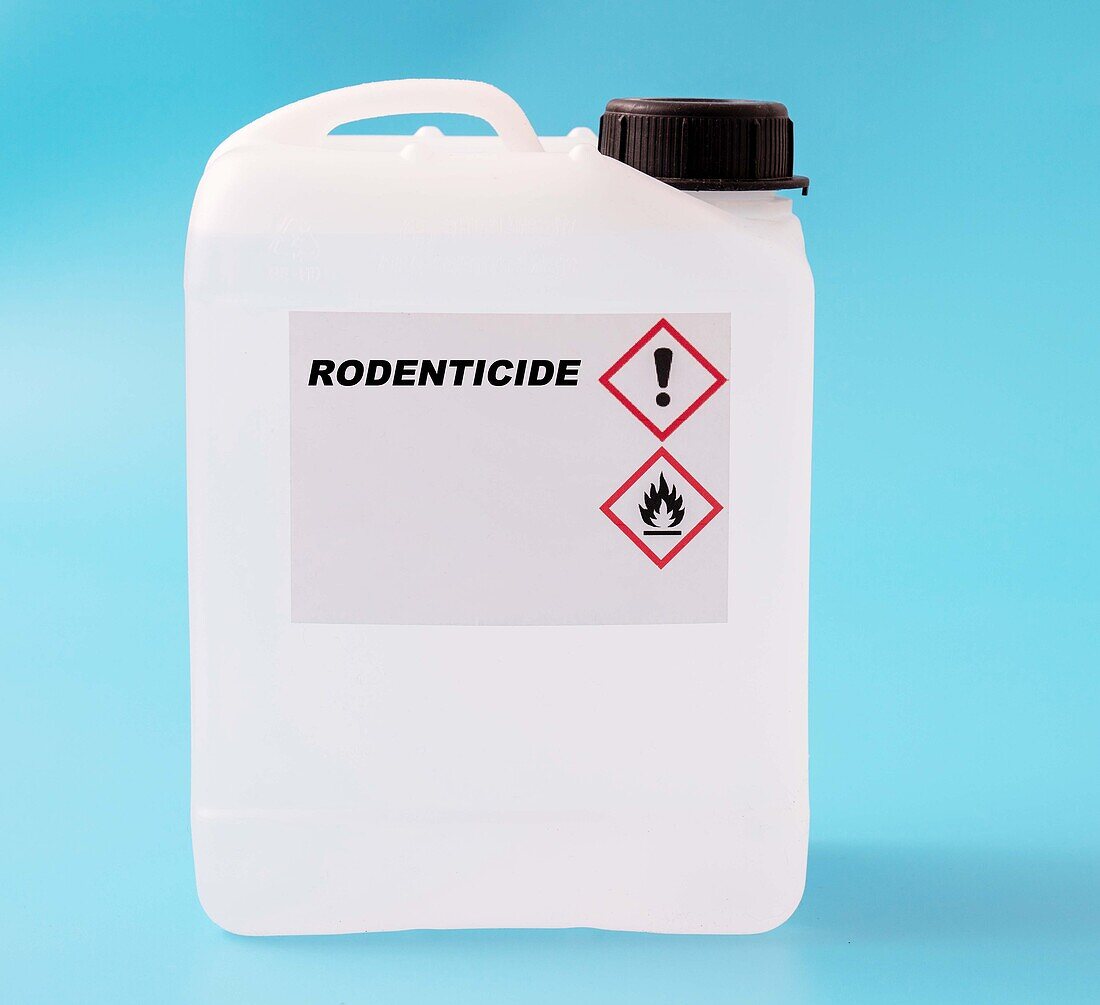 Rodenticide in a plastic canister, conceptual image