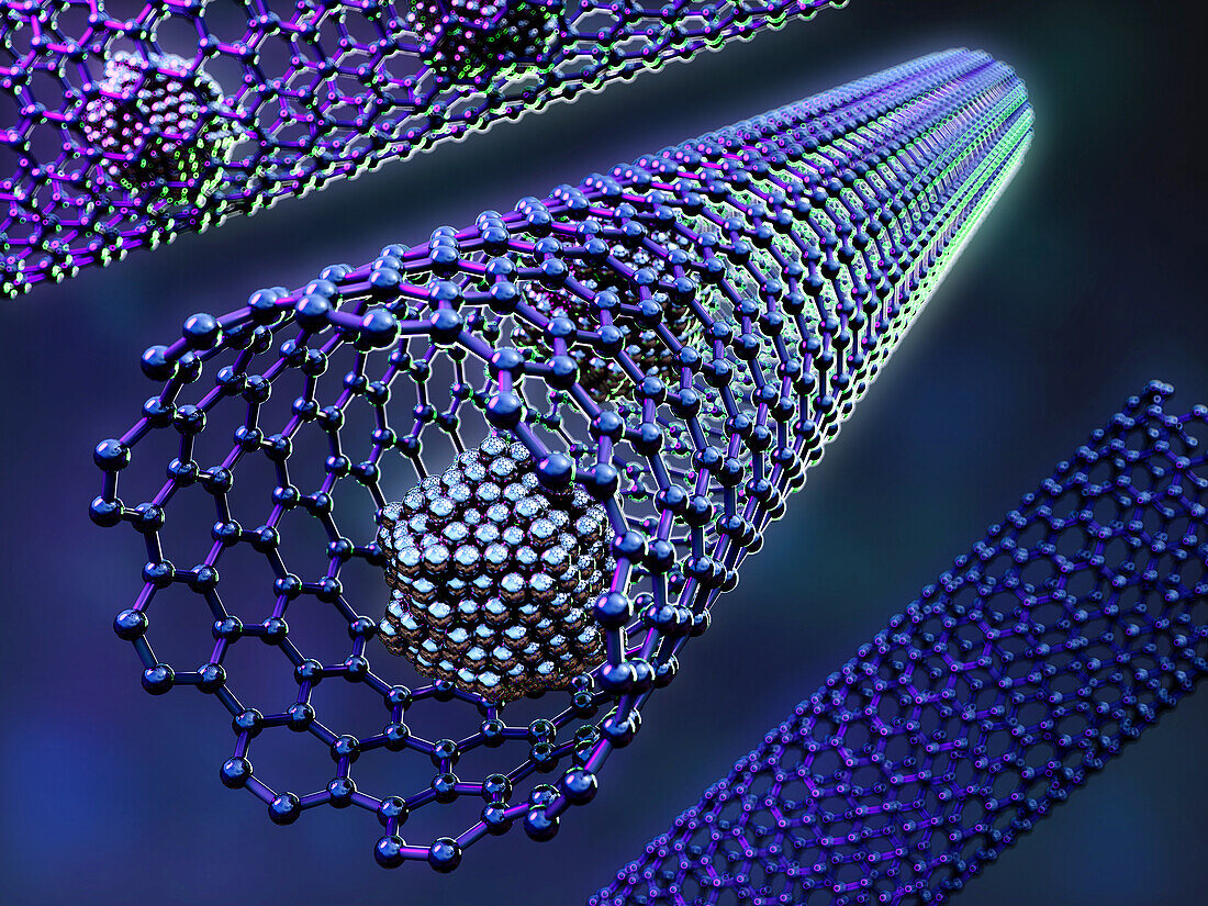 Nanoparticle catalysts confined in nanotubes, illustration