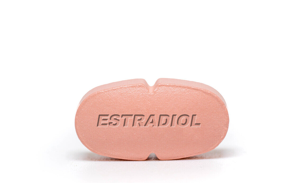 Oestradiol pill, conceptual image