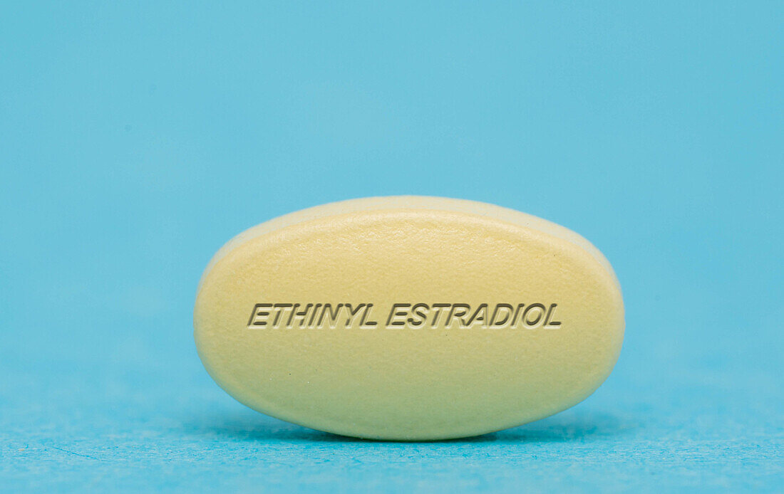 Ethinylestradiol pill, conceptual image