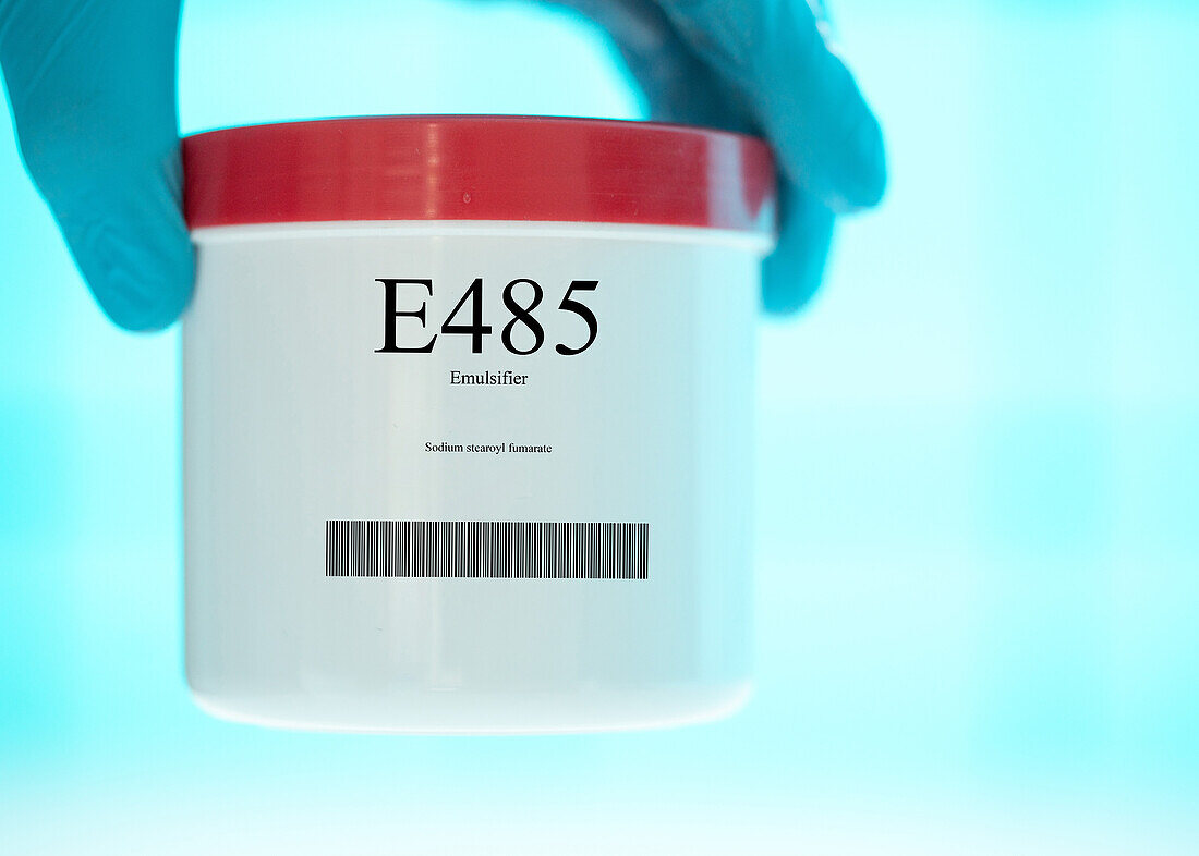Container of the food additive E485