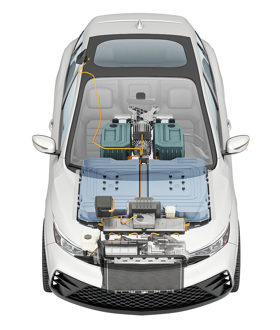 Electric car, cutaway illustration