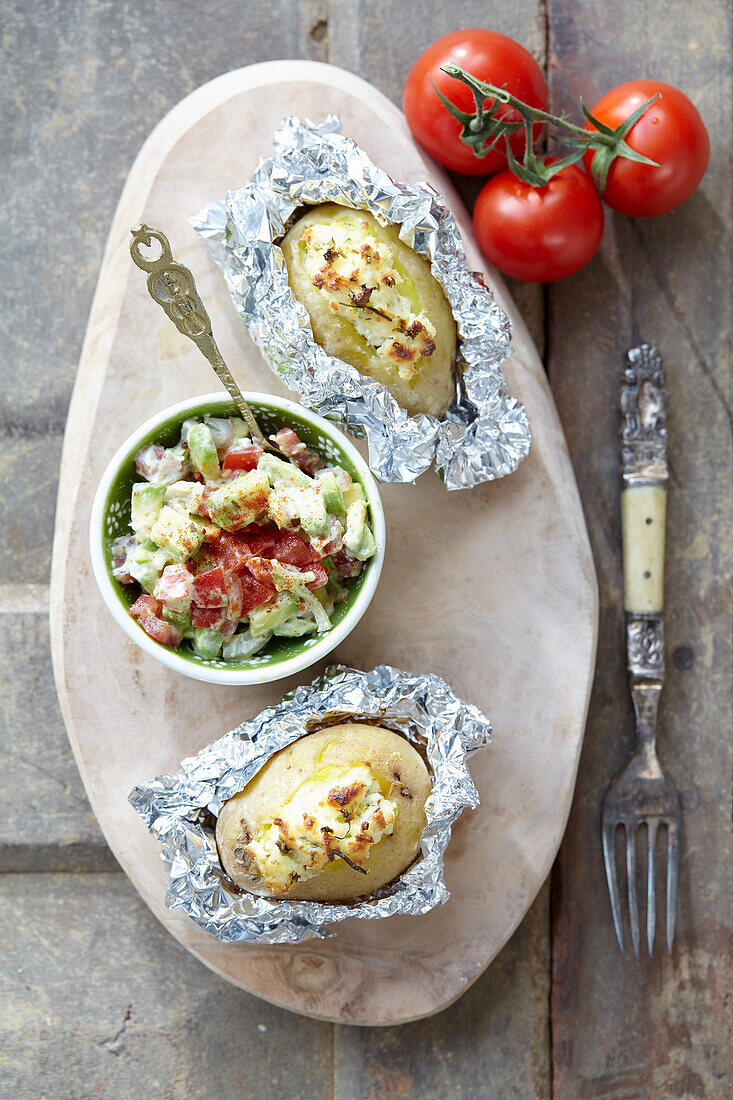 Baked potato with garnish