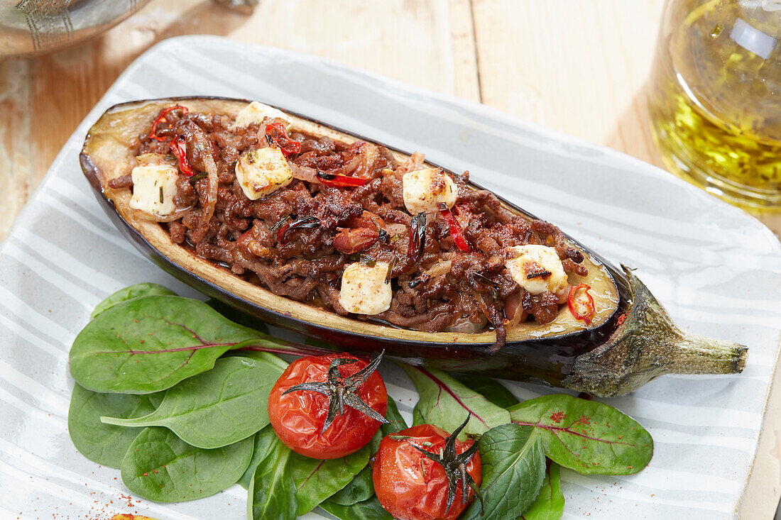 Aubergine boats stuffed