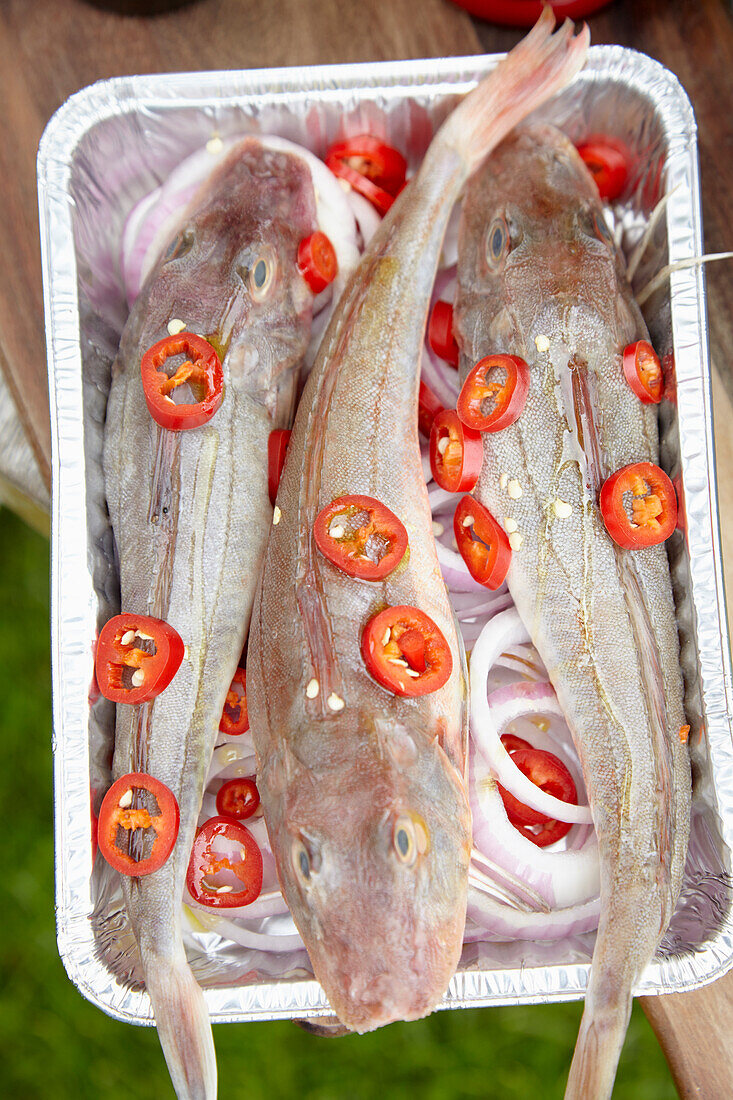 Fish in a barbecue dish