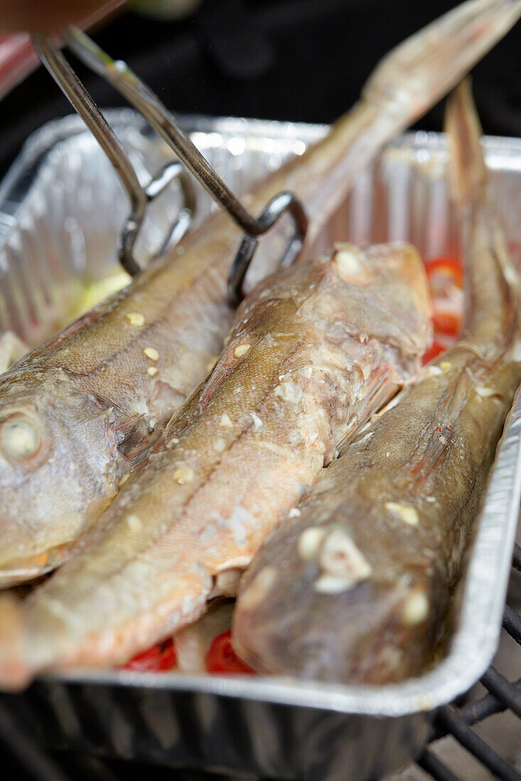 Fish in a barbecue dish