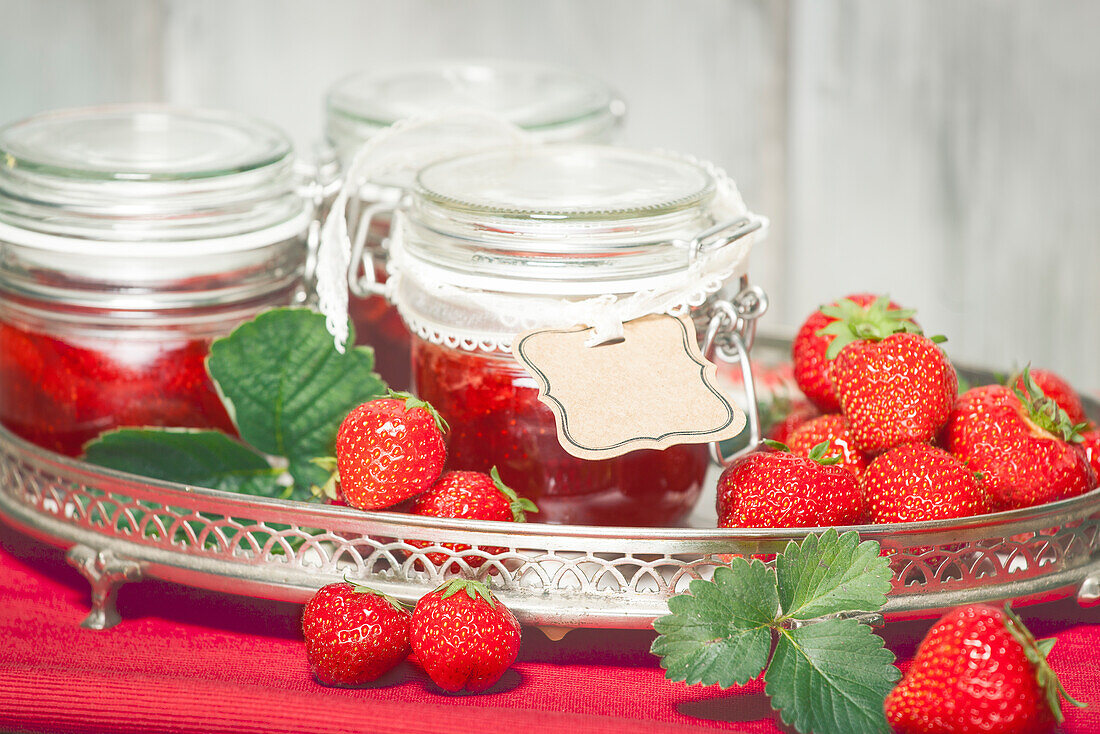 Strawberry jam on a tray