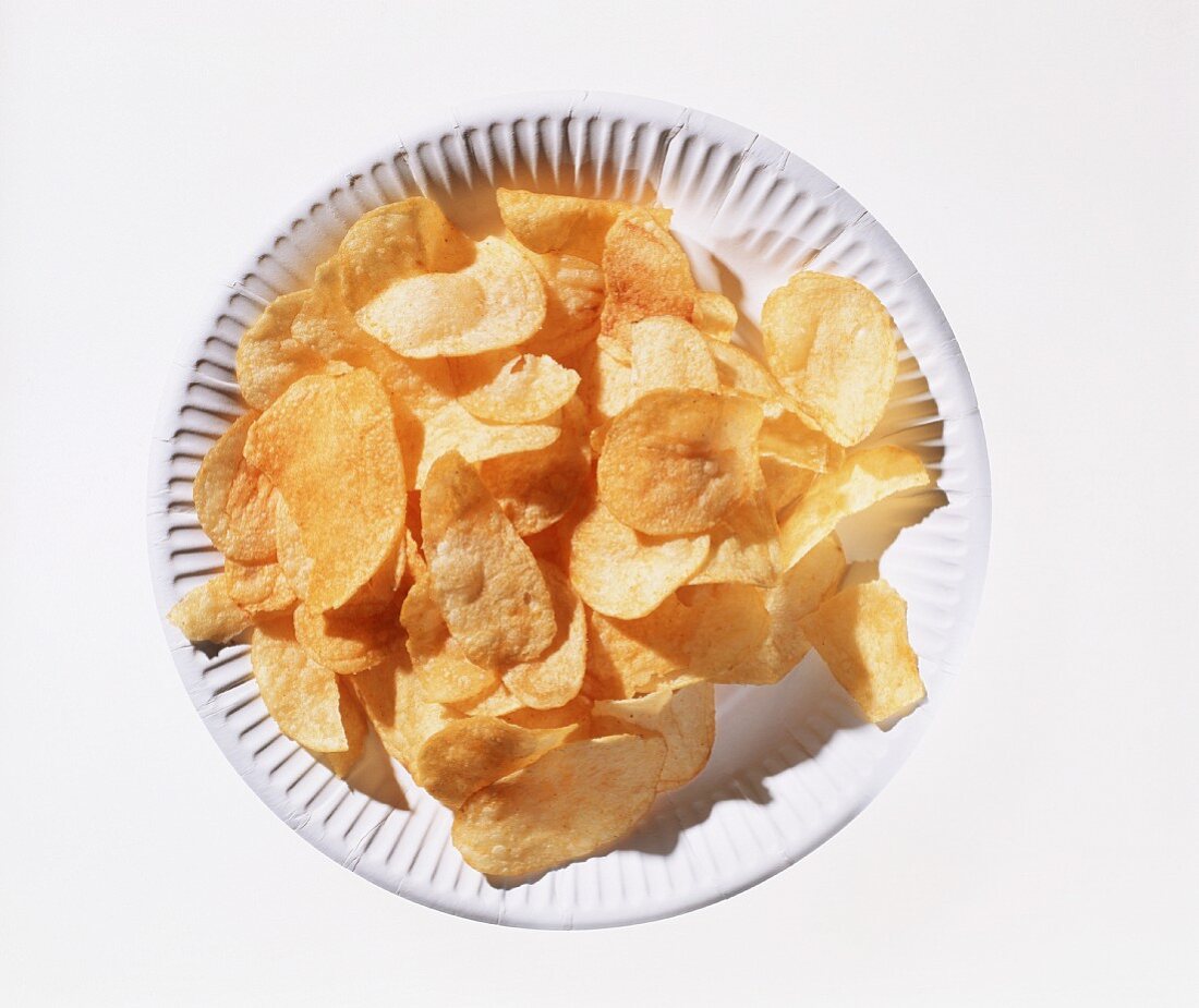 Many Potato Chips on a Paper Plate