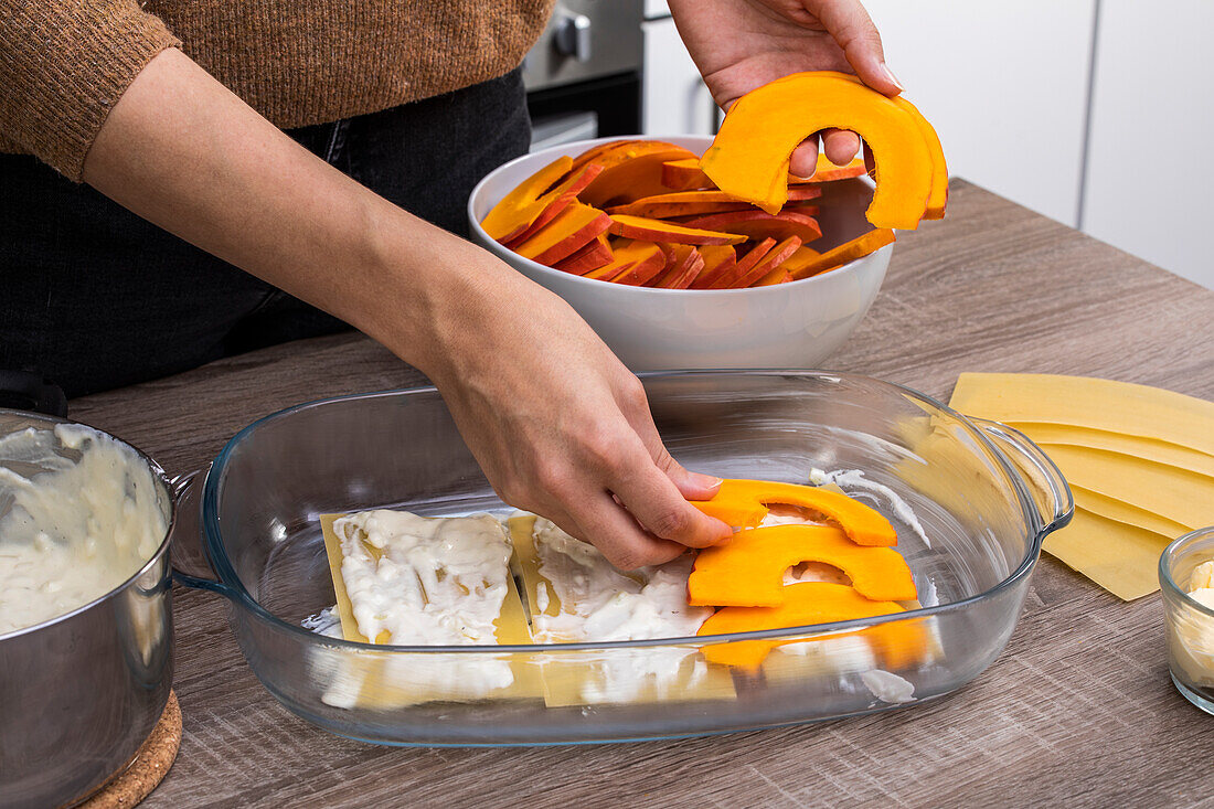 Pumpkin slices in casserole dish