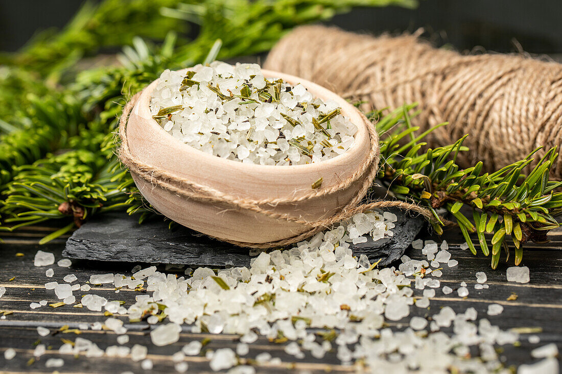 Bath salts with pine needles