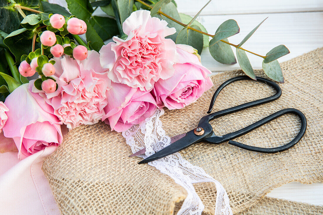 Cut flowers and scissors