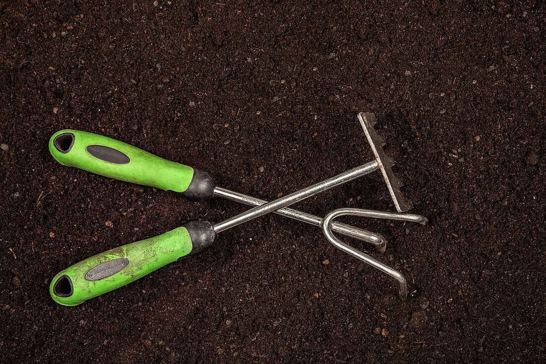 Gartenwerkzeuge auf Erde