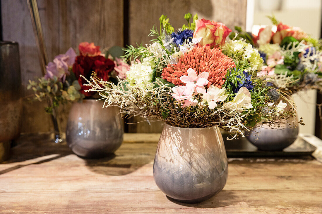 Decorative vases with silk flowers