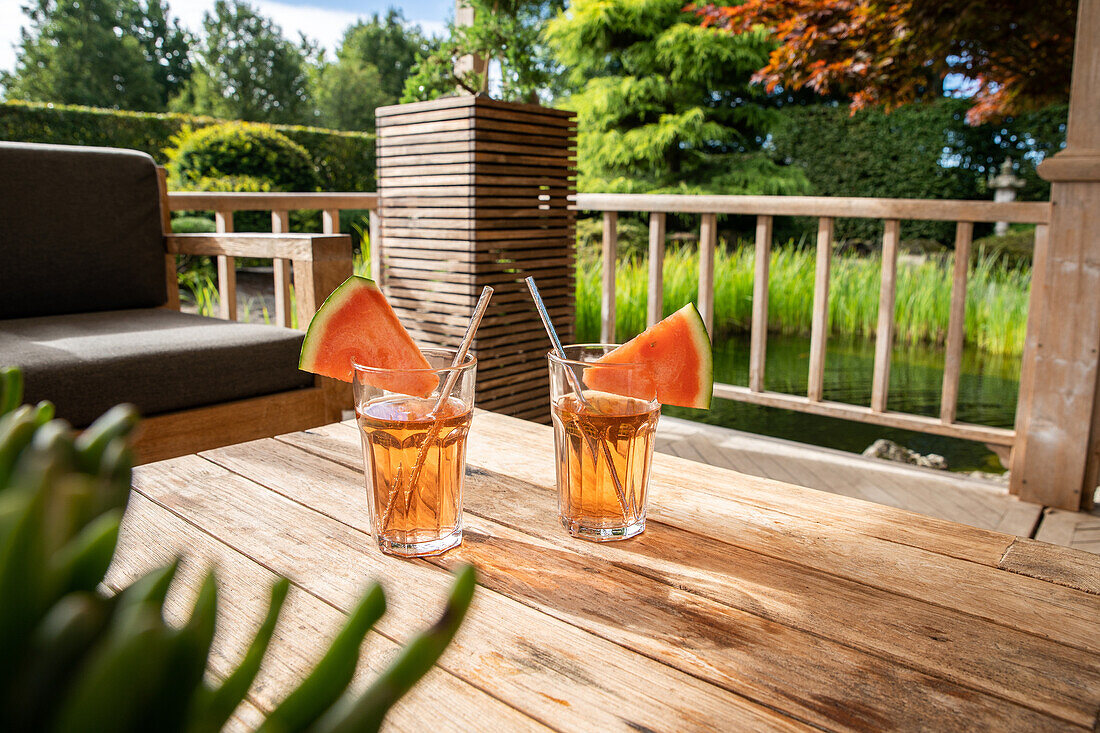 Patio furniture with drinks