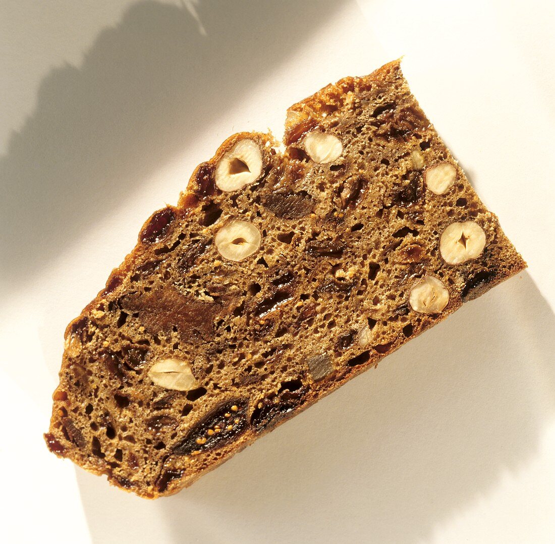 A slice of wholemeal fruit bread