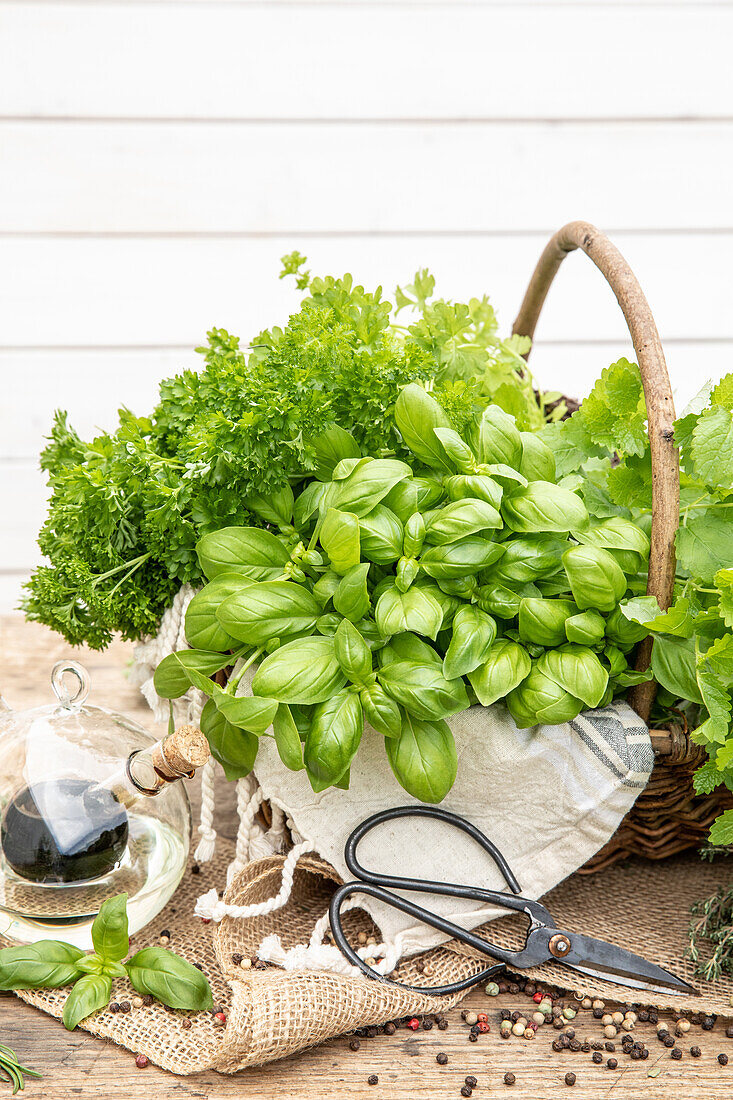 Basket with various herbs